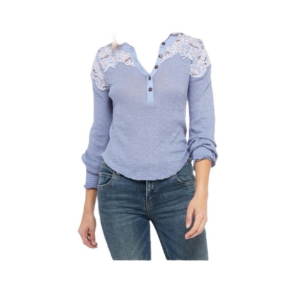 Free People Easy Breeze Appliqué Lace Henley Top - Picture 5 of 16